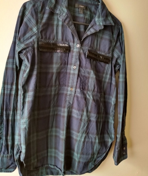 J CREW Black Watch Beaded Trim Button Down top size 6 - Picture 12 of 12